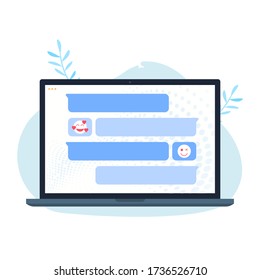 Charlas, burbujas de voz, mensajes SMS, comunicación, redes sociales usando laptop