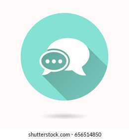 Chatting vector icon with long shadow. White illustration for graphic and web design. Circle buttons.