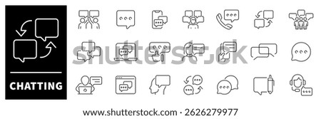 Chatting vector icons. Chatting icon set. Dialogue, communication, conversation, discussion, speech bubble, talking, conversation chatting related icons. Editable stroke