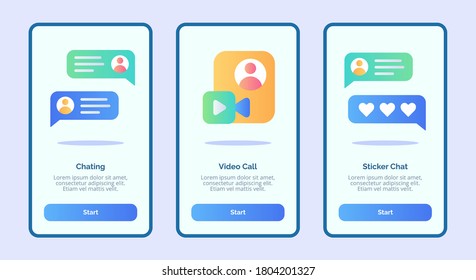 Chatting video call sticker chat for mobile apps template banner page UI with three variations modern flat color style