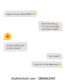 Chatting in web messenger application. Social conversation network movie invitation with vector dialog boxes.