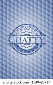 Chatty blue emblem with geometric pattern.