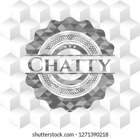 Chatty grey badge with geometric cube white background