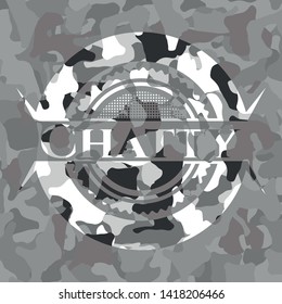 Chatty grey camo emblem. Vector Illustration.