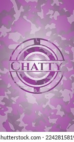 Emblema camuflado rosa chatoso. Ilustración vectorial. Detallado. 