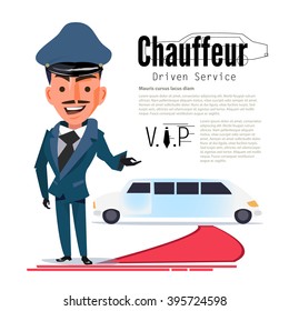 Chauffeur. character design with typographic for design your header. red capet - vector illustration