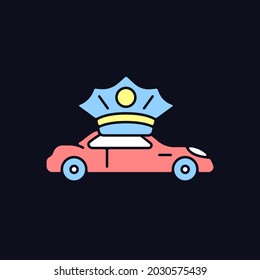 Chauffeur hire RGB color icon for dark theme. Personal driver. Driving passenger vehicle. Operate luxury car. Isolated vector illustration on night mode background. Simple filled line drawing on black