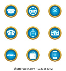 Chauffeur icons set. Flat set of 9 chauffeur vector icons for web isolated on white background