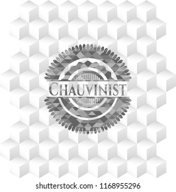Chauvinist grey badge with geometric cube white background