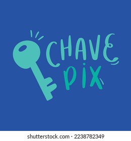 Pix de cazo. Llave de Pix en portugués brasileño. Letras de mano moderna. vector.
