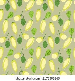 chayote flat design seamless pattern. Vector illustration of art. Vintage background. Kitchen and restaurant design for fabrics, paper