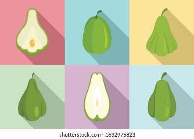 Chayote icons set. Flat set of chayote vector icons for web design