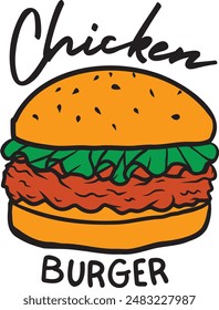 Chcken burger lettuce vector artwork