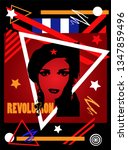 Che guevera girl poster background, cuba flag vector illustration