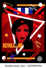 Che guevera girl poster background, cuba flag vector illustration