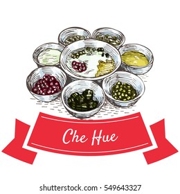 Che Hue colorful illustration. Vector illustration of Vietnamese cuisine.