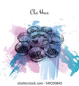 Che Hue watercolor effect illustration. Vector illustration of Vietnamese cuisine.