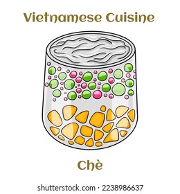 Che, vietnamese cold sweet dessert soup.  Isolated vector illustration. 