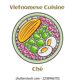 Che, vietnamese cold sweet dessert soup.  Isolated vector illustration. 