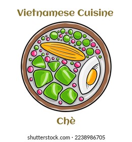 Che, vietnamese cold sweet dessert soup.  Isolated vector illustration. 