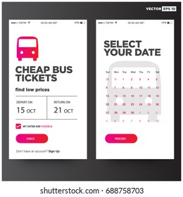 Cheap Bus Tickets Find Low Prices UI UX Screen Design With Select Date Calendar