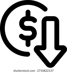 Diseño barato del Vector del dólar en estilo moderno, fluctuación de la divisa y concepto económico del valor, ilustración de las finanzas. Icono de línea