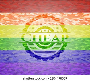 Cheap emblem on mosaic background with the colors of the LGBT flag