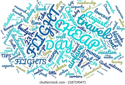 billiger Flug Tag 23 August Word Cloud in Vektorkunst kreativer, weißer Hintergrund