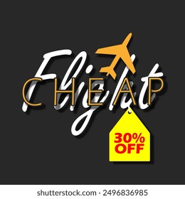 Cheap Flight Day event banner.  Airplane icon with text and price tag on black background to celebrate on August 23rd