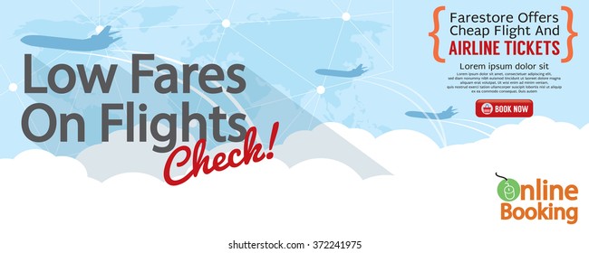 Cheap Flight For Sale 1500x600 Banner Vector Illustration