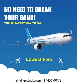 Reserva de boletos de vuelo baratos - Cartel promocional de la compañía aérea, volante, plantilla