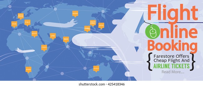 Cheap Flights  Advertising 1500x600 Pixel Banner Vector Illustration