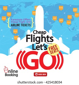 Cheap Flights  Advertising Banner Vector Illustration