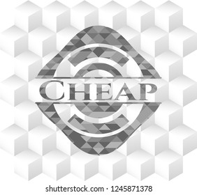 Cheap grey badge with geometric cube white background