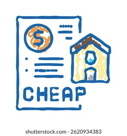 vetor de esboço de ícone de doodle de construção de casa barata. sinal de construção de casa barata. ilustração de símbolo isolado