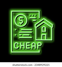 cheap house construction neon light sign vector. cheap house construction illustration