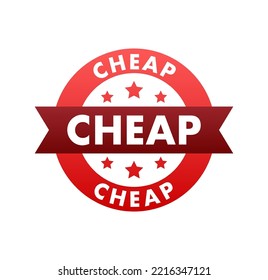 Cheap Red Icon, Label, Badge. Vector Stock Illustration.