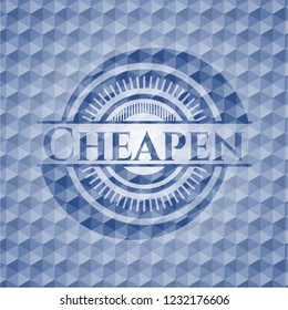 Cheapen blue badge with geometric pattern.