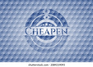Cheapen blue badge with geometric pattern. Vector Illustration. Detailed. 