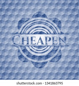 Cheapen blue emblem with geometric background.