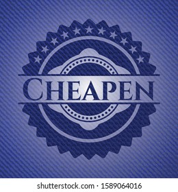 Cheapen emblem with denim high quality background. Vector Illustration. Detailed.