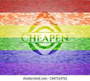 Cheapen emblem on mosaic background with the colors of the LGBT flag