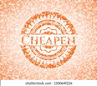 Cheapen orange tile background illustration. Square geometric mosaic seamless pattern with emblem inside.