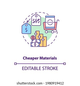 Cheaper materials concept icon. Cost cutting measures idea thin line illustration. Company improvement tool. Business optimization. Vector isolated outline RGB color drawing. Editable stroke