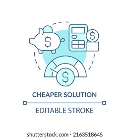 Cheaper solution turquoise concept icon. Affordable prices. Mobility as service value abstract idea thin line illustration. Isolated outline drawing. Editable stroke. Arial, Myriad Pro-Bold fonts used