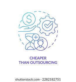 Cheaper than outsourcing blue gradient concept icon. Outstaffing advantage abstract idea thin line illustration. Costs of employees recruiting. Isolated outline drawing. Myriad Pro-Bold font used