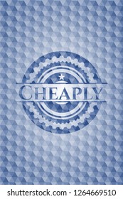 Cheaply blue badge with geometric background.