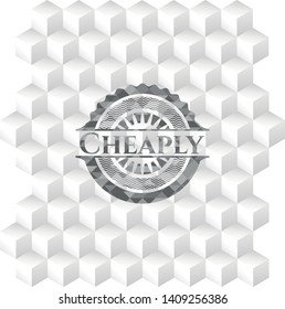 Cheaply grey emblem with cube white background