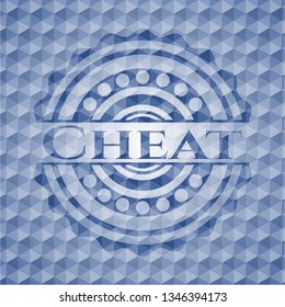 Cheat blue emblem with geometric background.