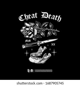 Cheat death. Design for printing on t-shirts, stickers and more. Vector.